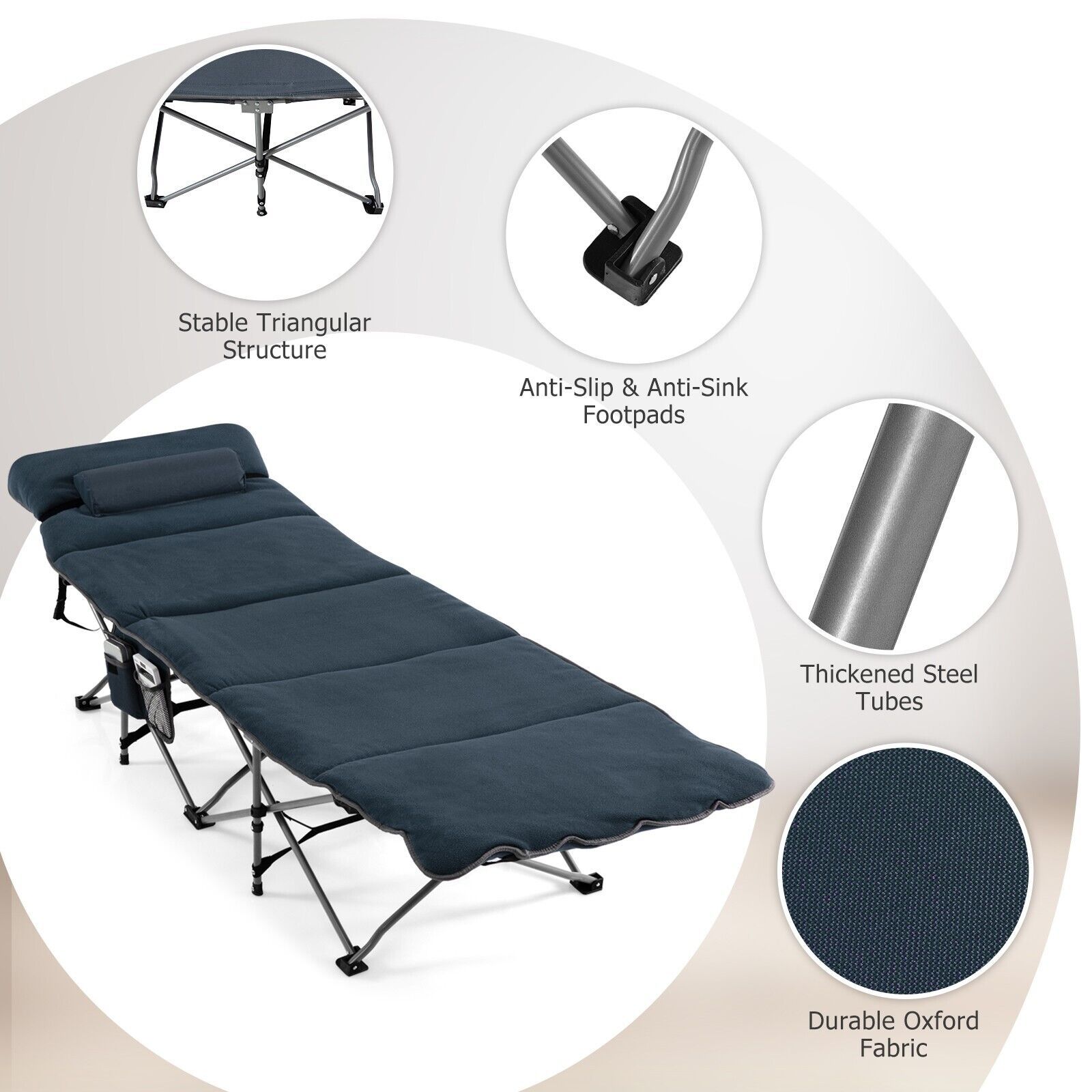 Portable Folding Camping Cot with Removable Mattress and Carry Bag